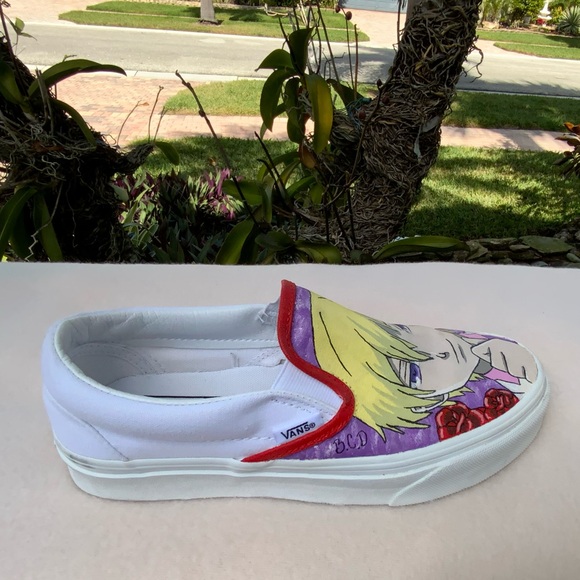 Custom Anime Vans Slip-On Shoes  Hand-Painted Manga CharacterArt Sz 6W/4.5M EUC - Picture 8 of 16